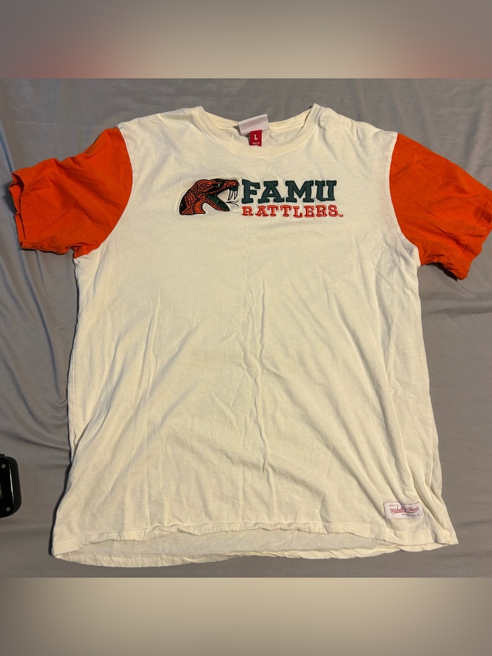 Mitchell& Ness Florida A&M Two-Tone Short Sleeve Tee - Orange/White- size l